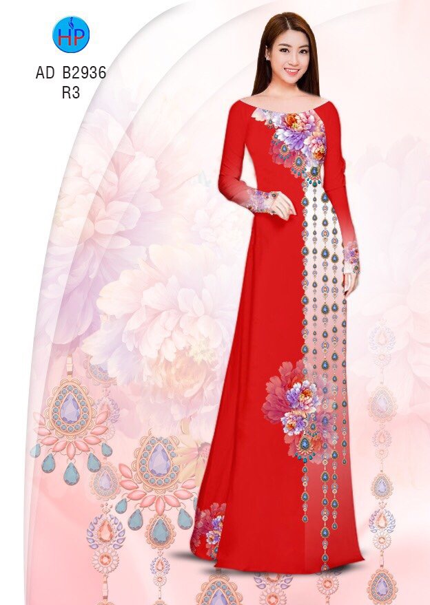 Vải áo dài hoa mẫu đơn AD B2936 - Ảnh 9