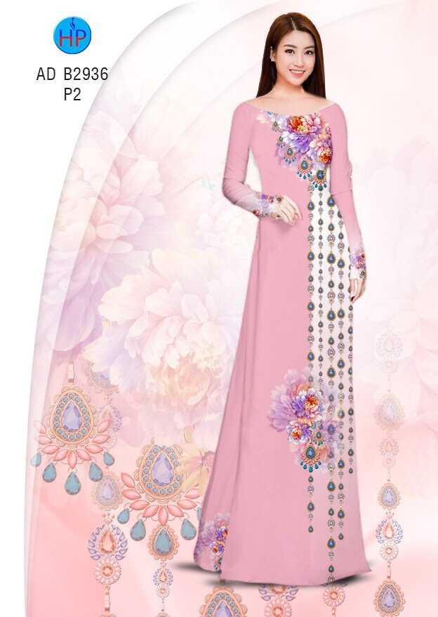 Vải áo dài hoa mẫu đơn AD B2936 - Ảnh 6