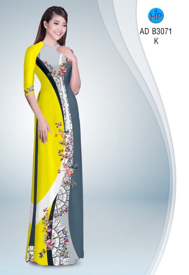 Vải áo dài hoa và quạt AD B3071 - Ảnh 6