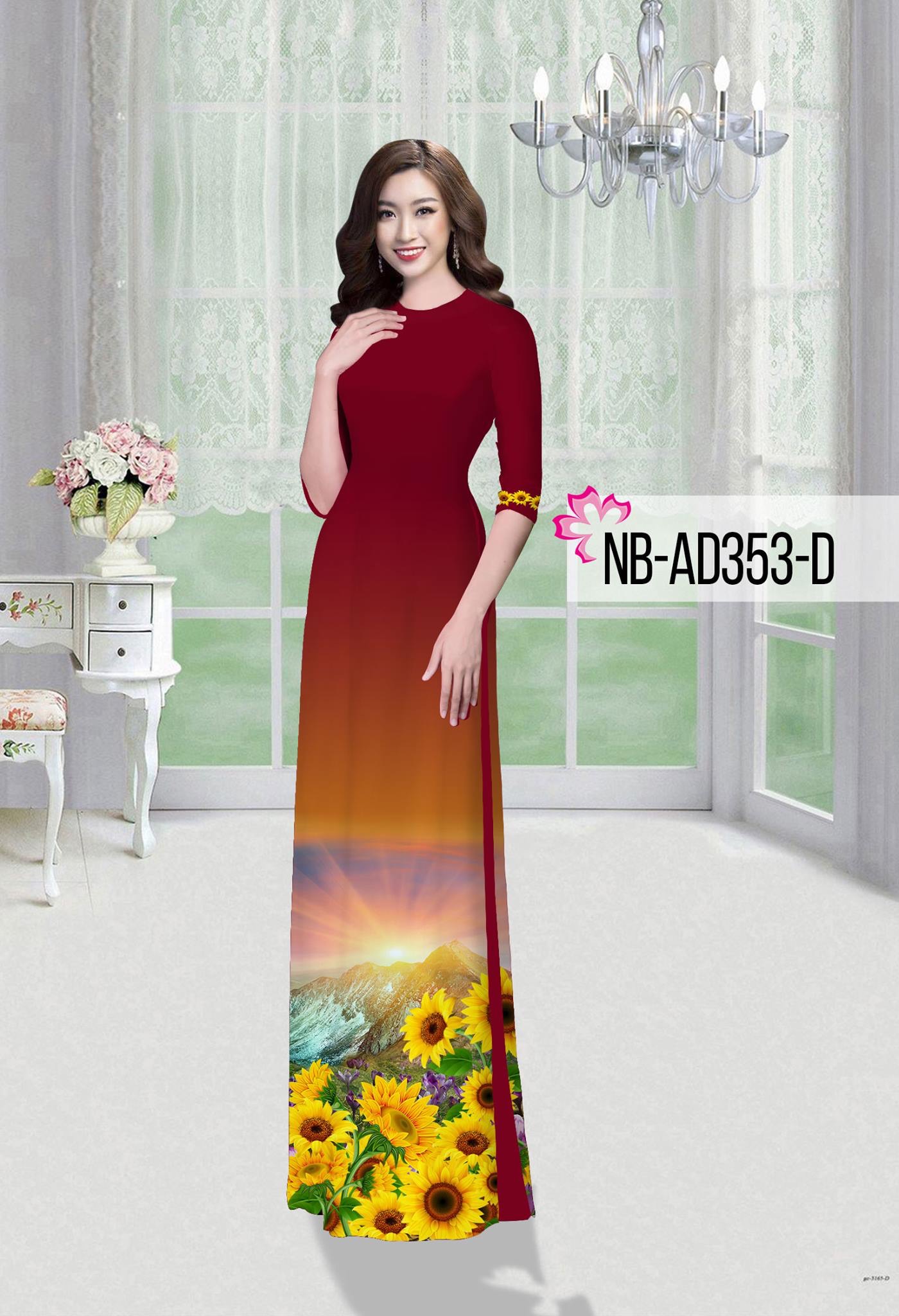 Vải áo dài hoa hướng dương NBAD-353 - Ảnh 3