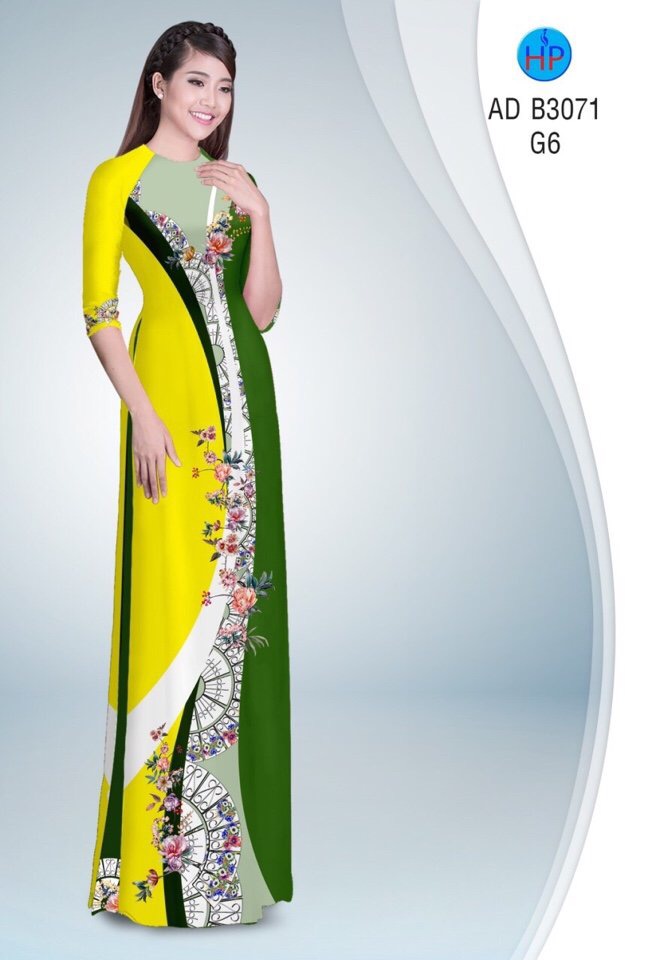 Vải áo dài hoa và quạt AD B3071 - Ảnh 8