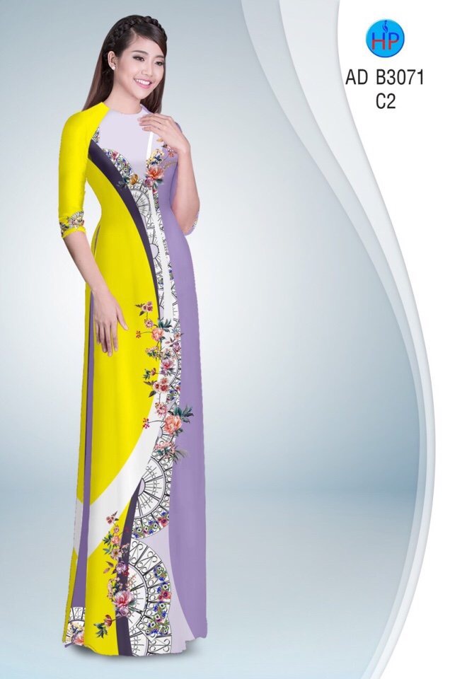 Vải áo dài hoa và quạt AD B3071 - Ảnh 5