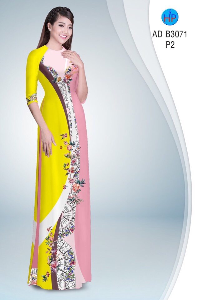 Vải áo dài hoa và quạt AD B3071 - Ảnh 2