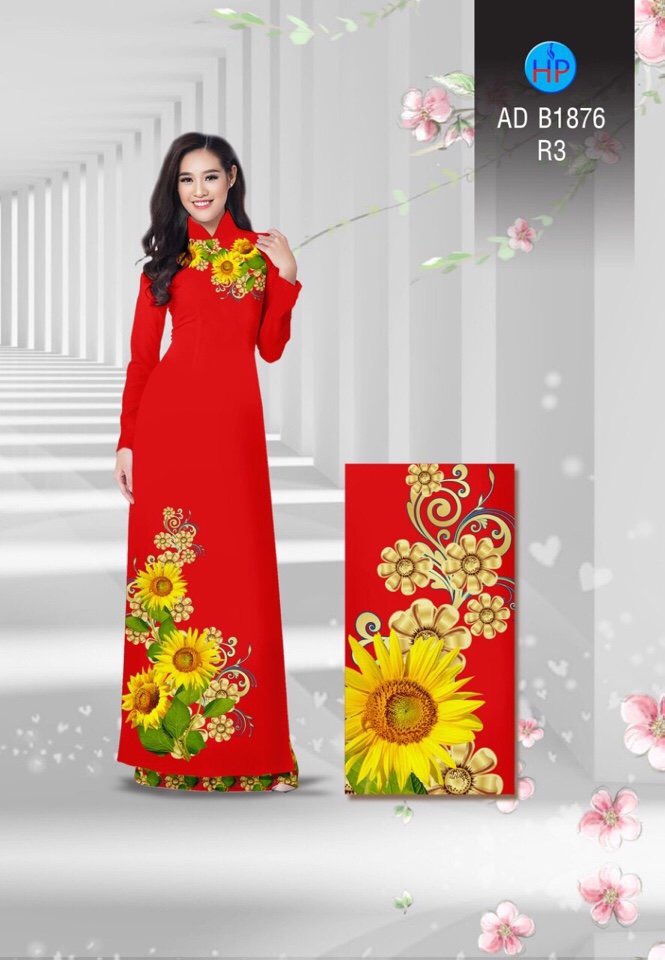 Vải áo dài hoa hướng dương AD N1876 - Ảnh 3