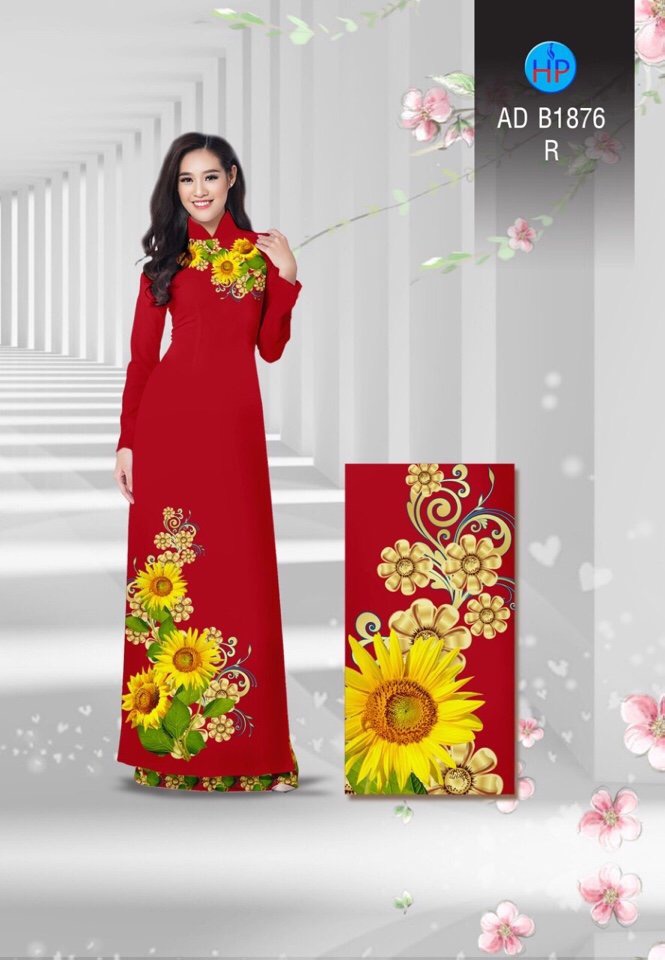 Vải áo dài hoa hướng dương AD N1876 - Ảnh 5