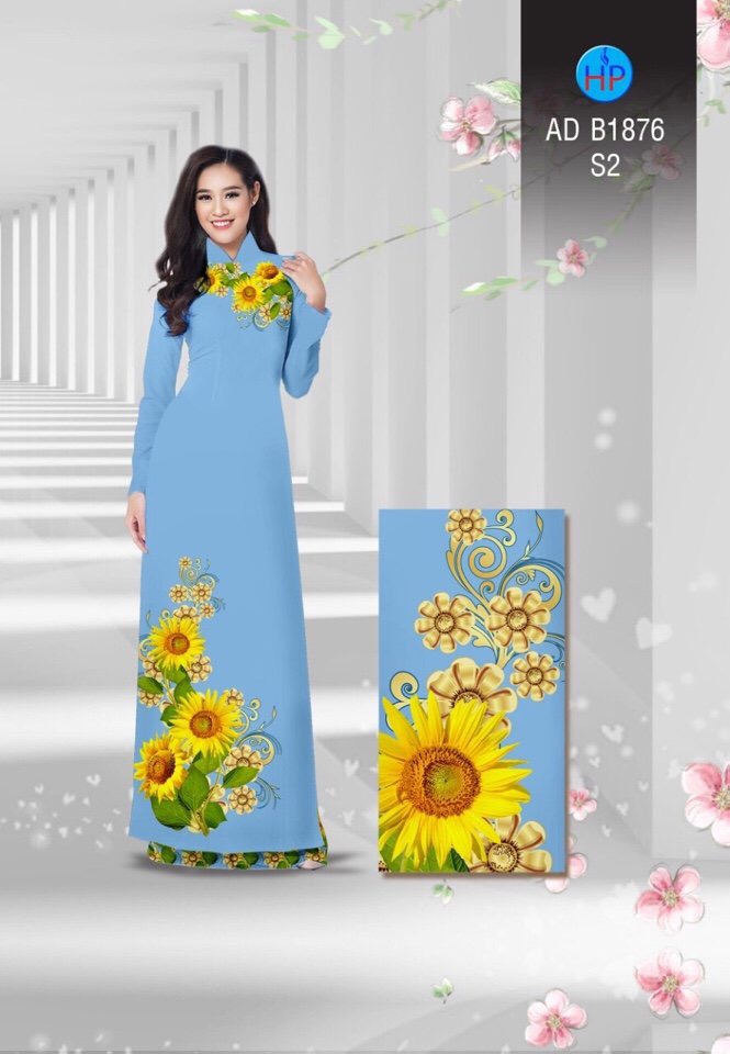 Vải áo dài hoa hướng dương AD N1876 - Ảnh 4