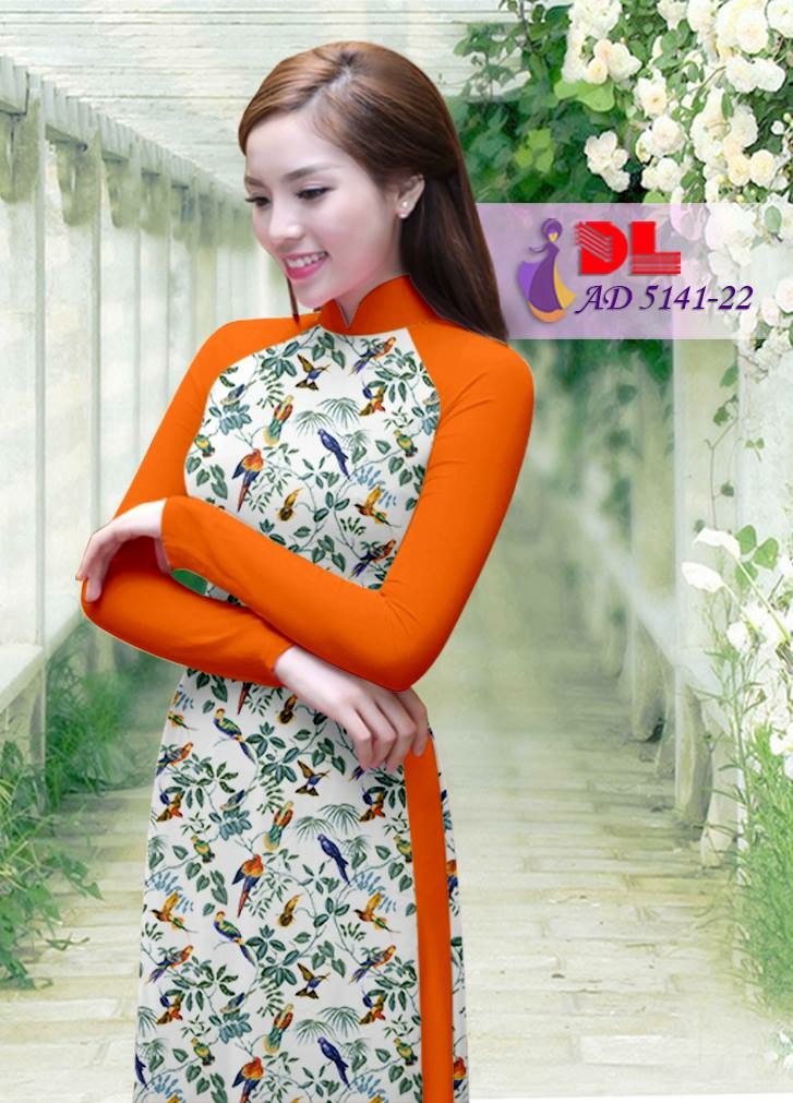 Vải áo dài hoa và chim DLAD-5141