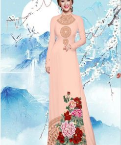 Alternative view of Vải áo dài hoa mẫu đơn HT3687