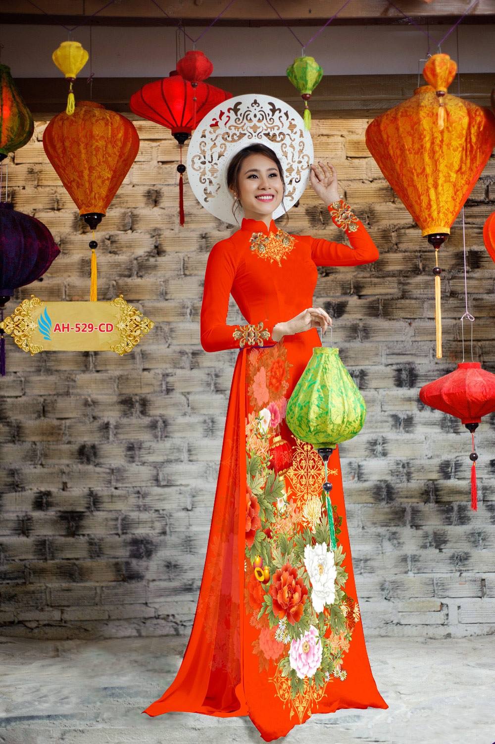 Vải áo dài hoa mẫu đơn AH-529 - Ảnh 5