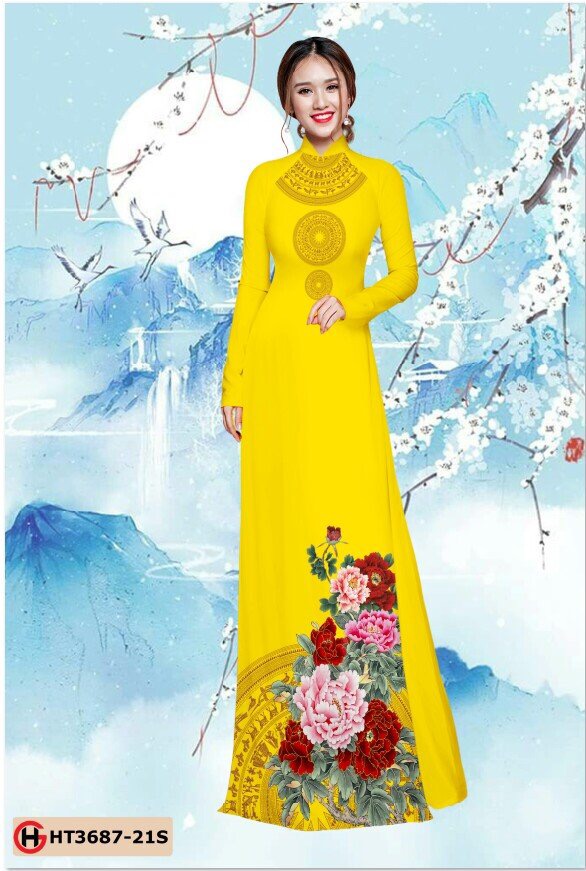 Vải áo dài hoa mẫu đơn HT3687 - Ảnh 21