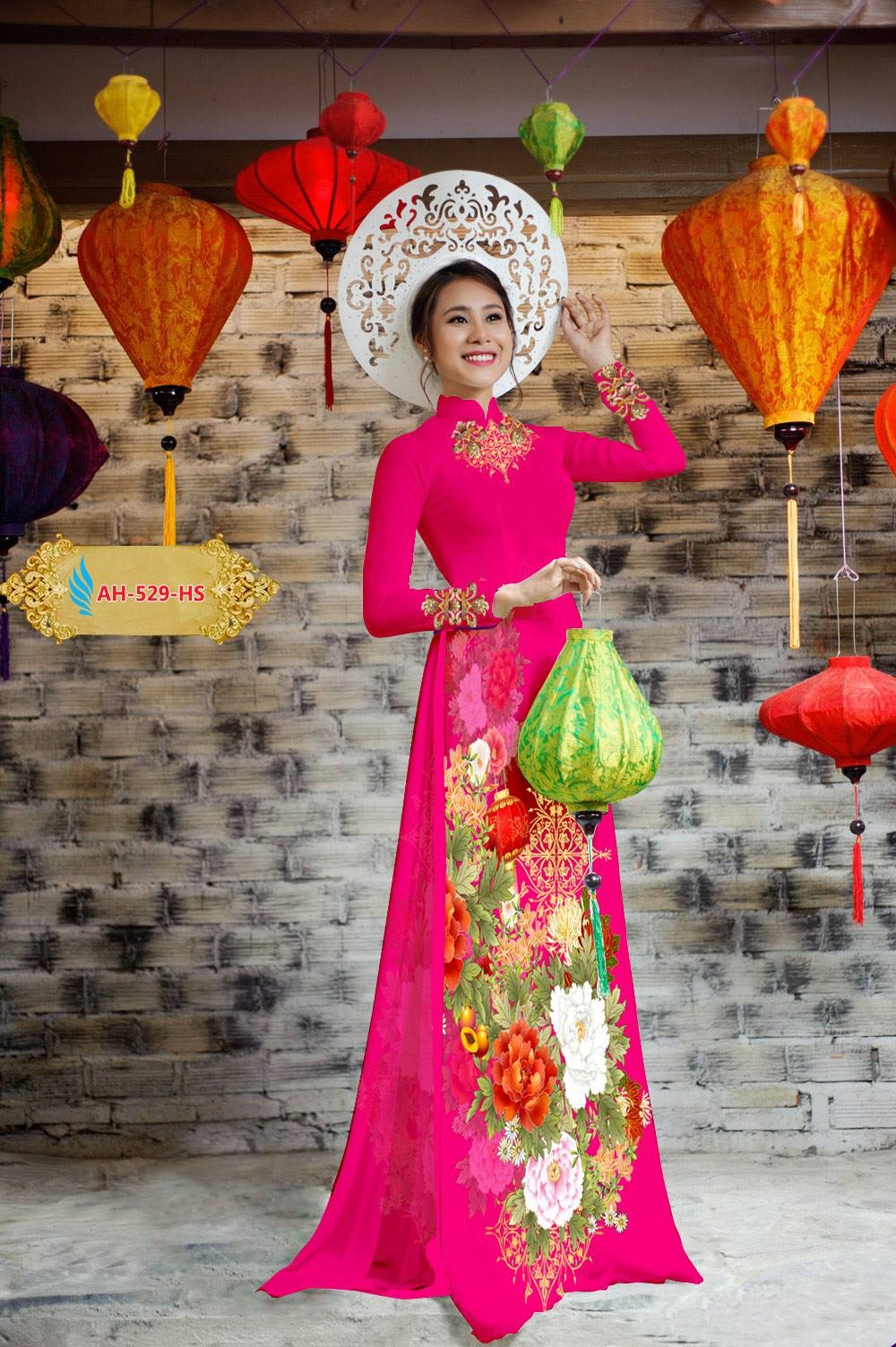 Vải áo dài hoa mẫu đơn AH-529 - Ảnh 12
