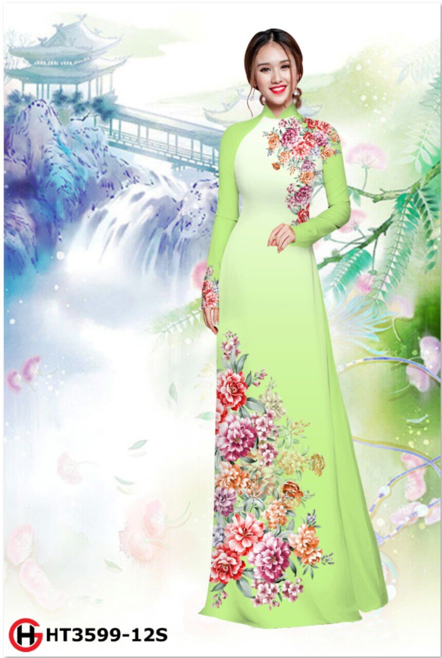 Vải áo dài hoa mẫu đơn HT3599 - Ảnh 18