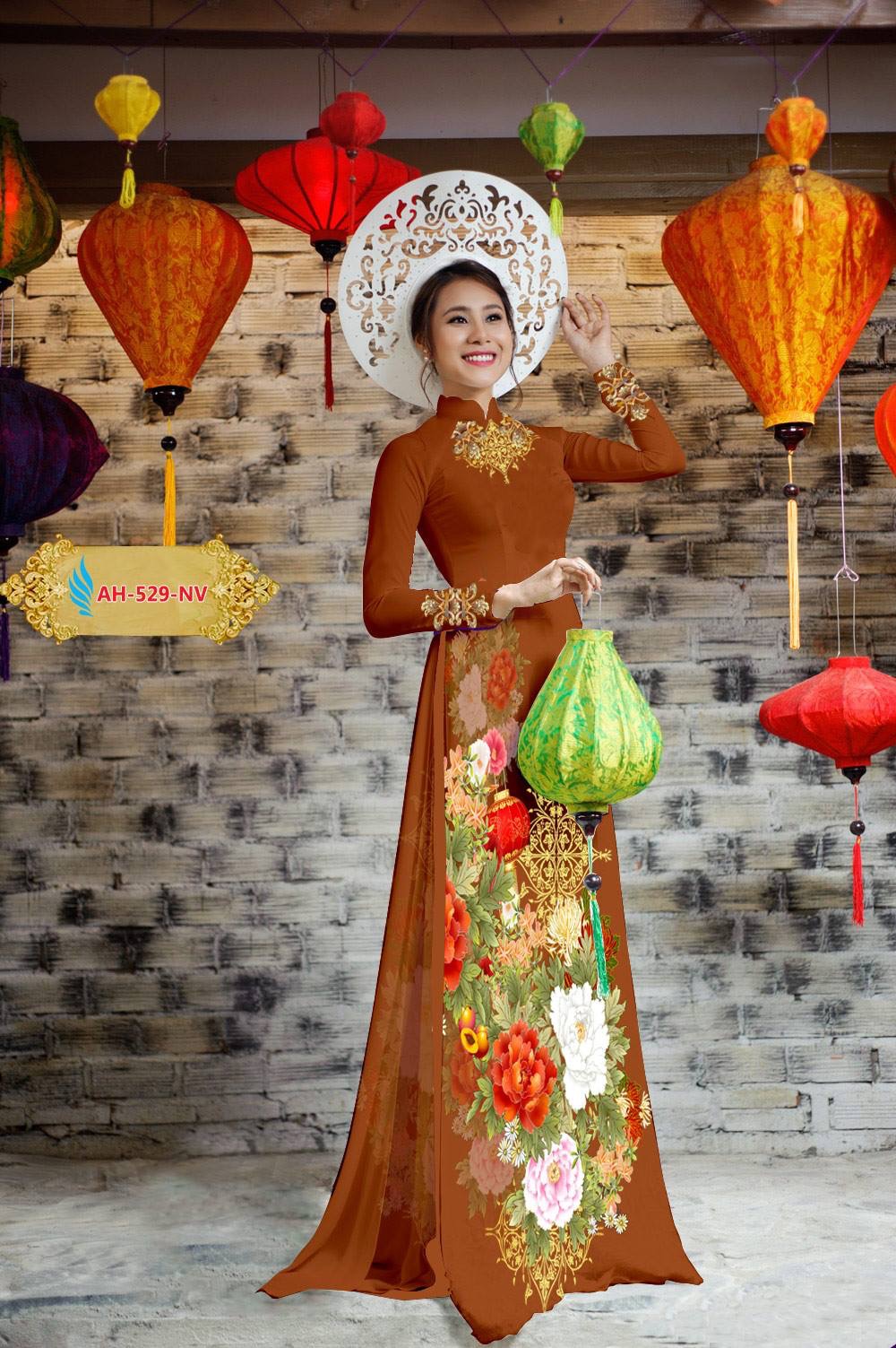 Vải áo dài hoa mẫu đơn AH-529 - Ảnh 14