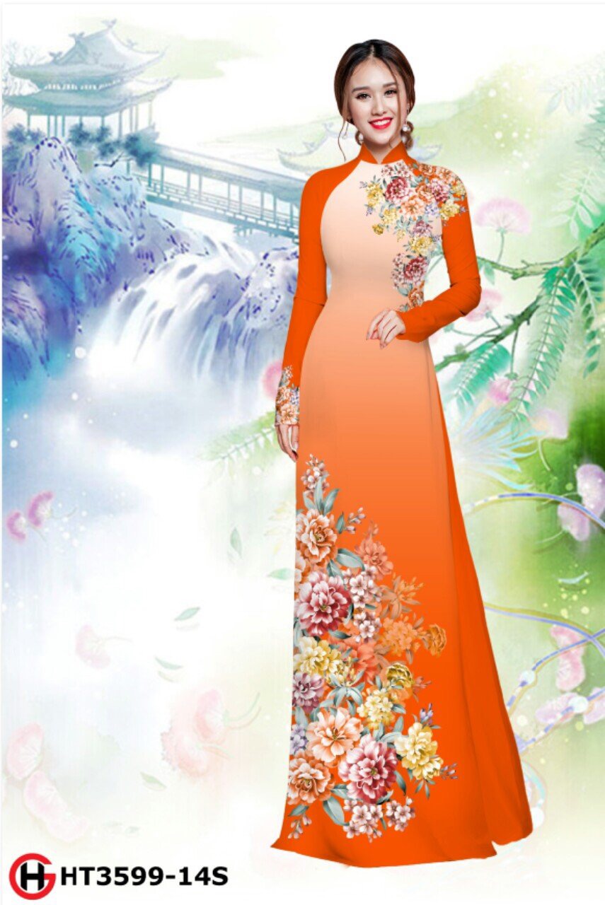 Vải áo dài hoa mẫu đơn HT3599