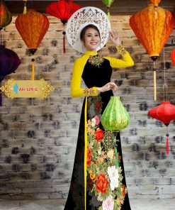 Vải áo dài hoa mẫu đơn AH-529