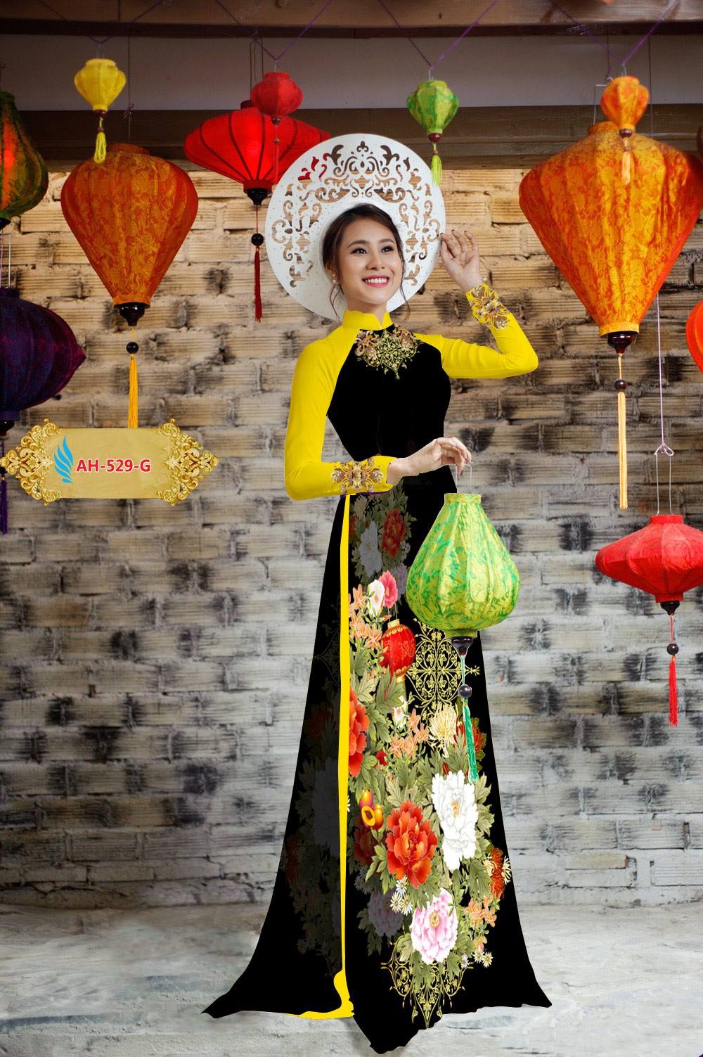 Vải áo dài hoa mẫu đơn AH-529