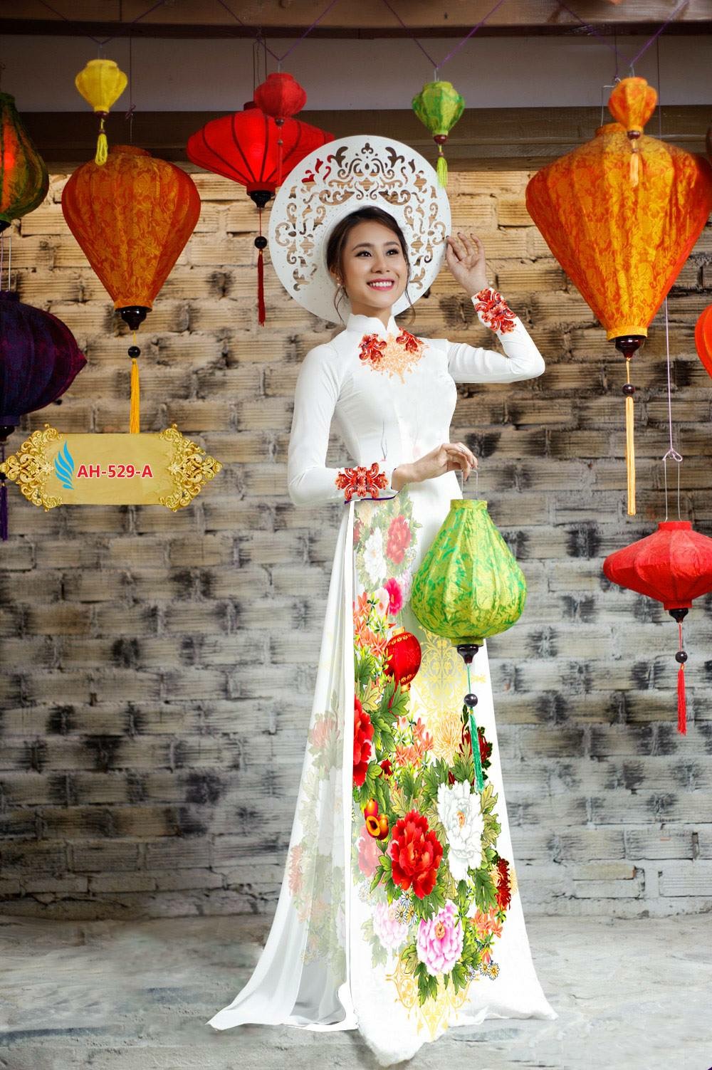 Vải áo dài hoa mẫu đơn AH-529 - Ảnh 2
