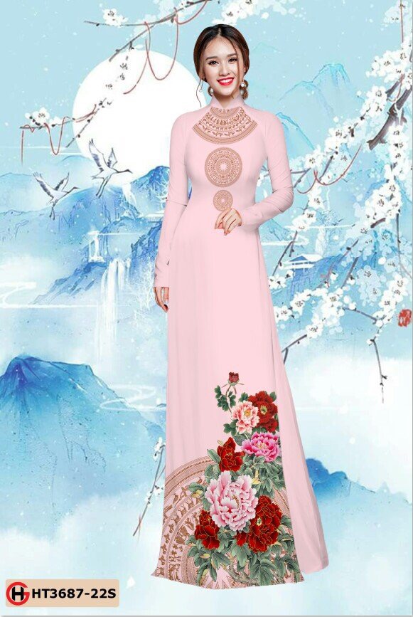 Vải áo dài hoa mẫu đơn HT3687 - Ảnh 17