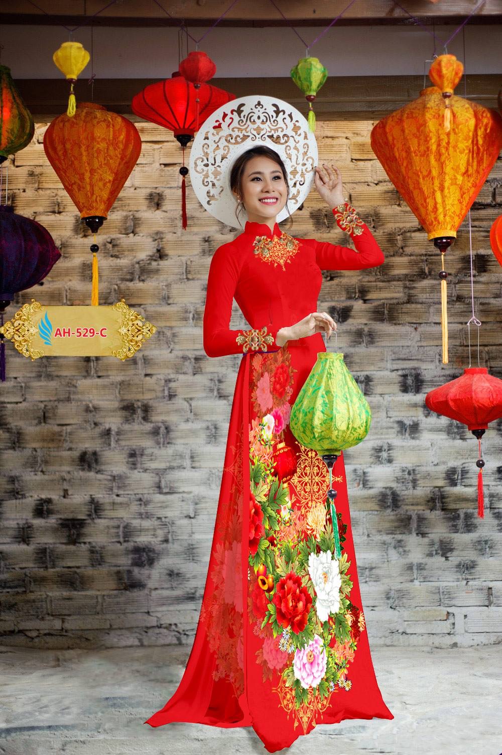 Vải áo dài hoa mẫu đơn AH-529 - Ảnh 4