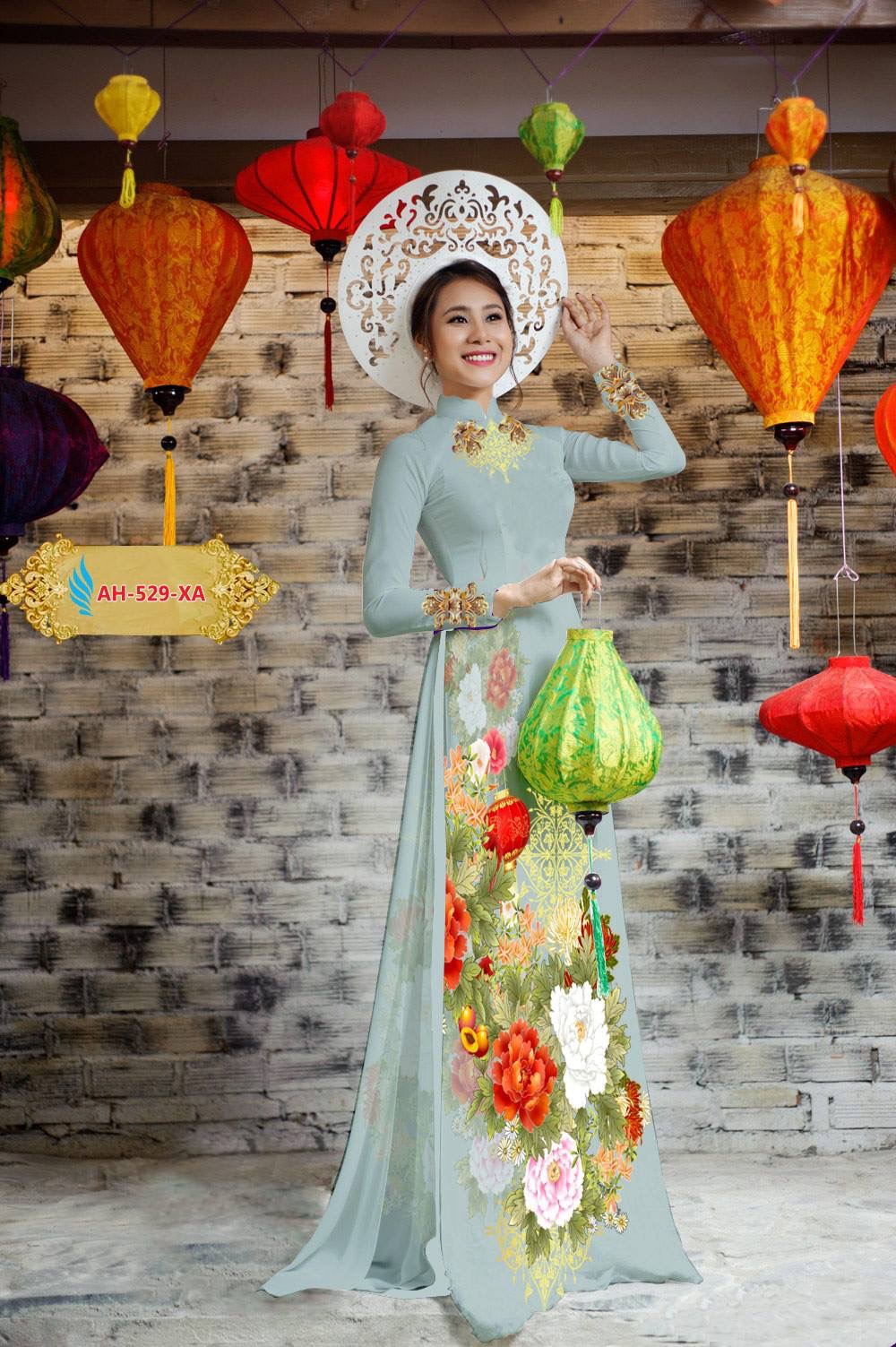 Vải áo dài hoa mẫu đơn AH-529 - Ảnh 19