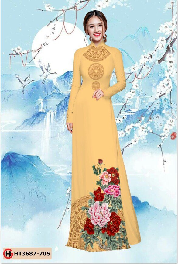 Vải áo dài hoa mẫu đơn HT3687 - Ảnh 4