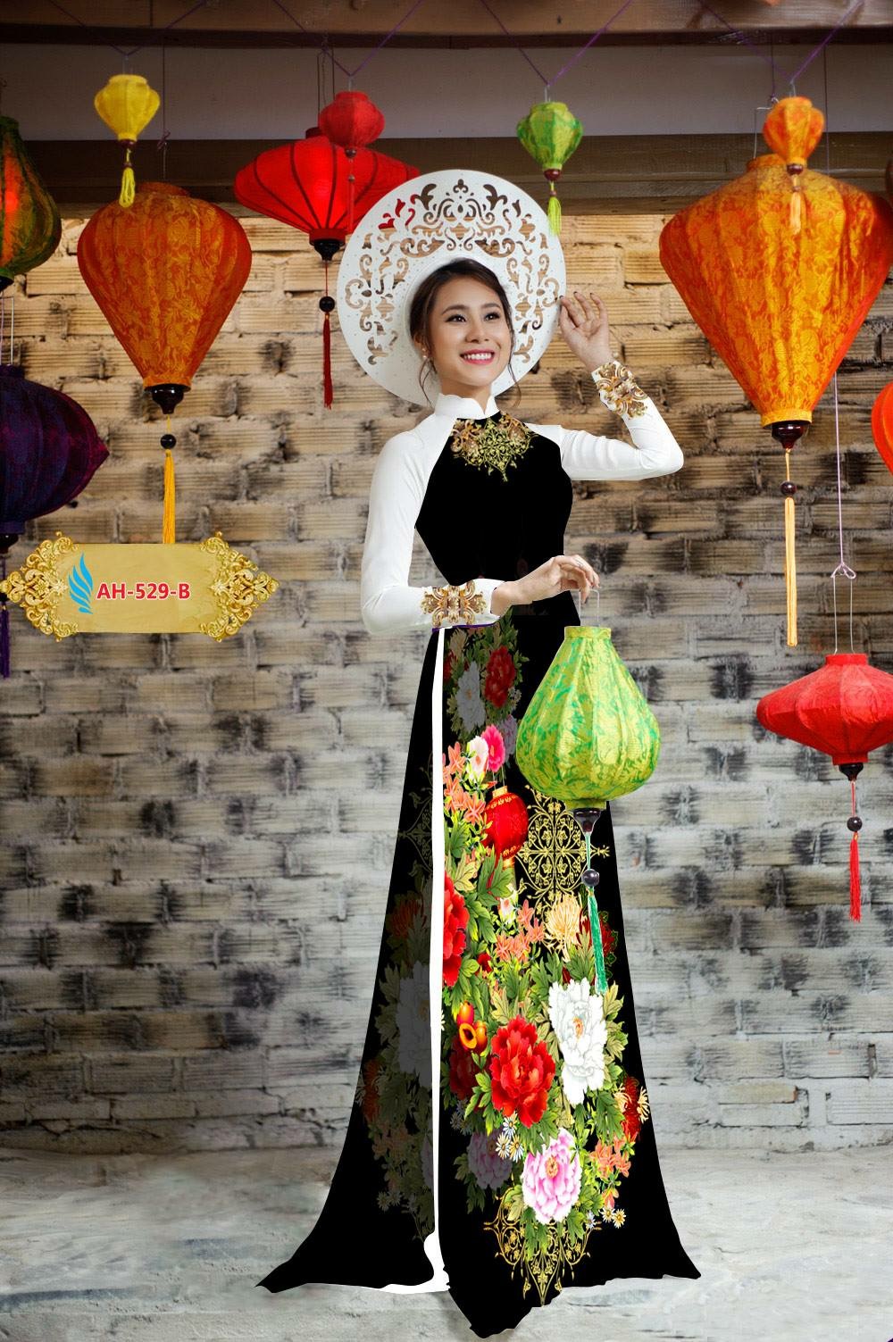 Vải áo dài hoa mẫu đơn AH-529 - Ảnh 3