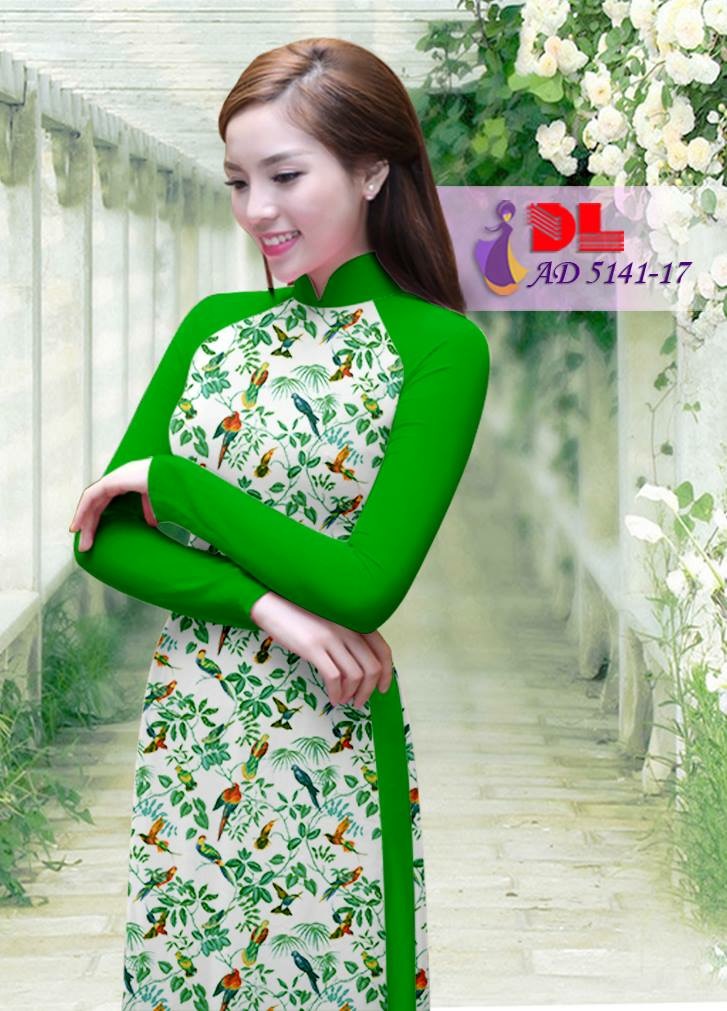 Vải áo dài hoa và chim DLAD-5141 - Ảnh 2