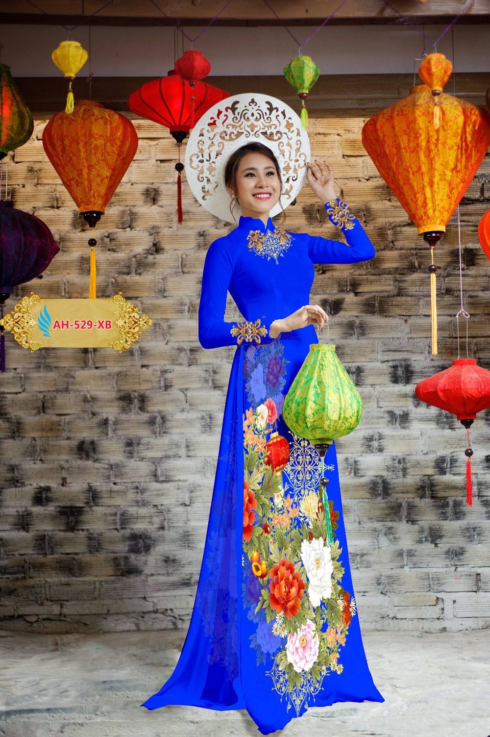 Vải áo dài hoa mẫu đơn AH-529 - Ảnh 18