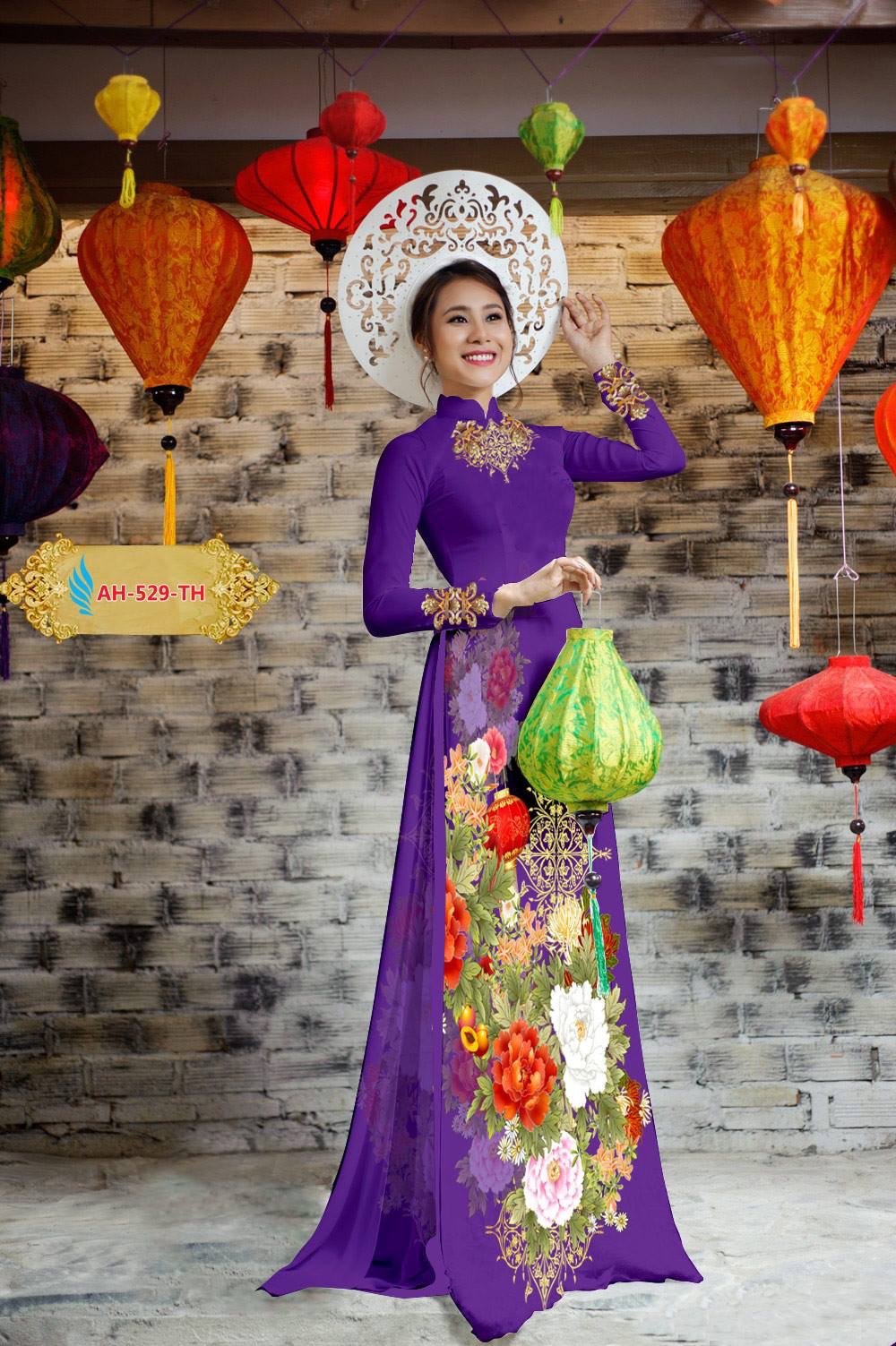 Vải áo dài hoa mẫu đơn AH-529 - Ảnh 16
