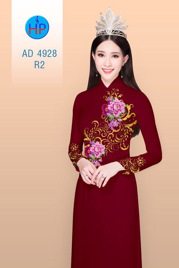 Vải áo dài hoa mẫu đơn AD 4928 - Ảnh 3
