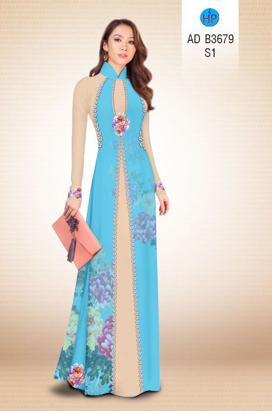 Vải áo dài hoa mẫu đơn AD B3679 - Ảnh 26