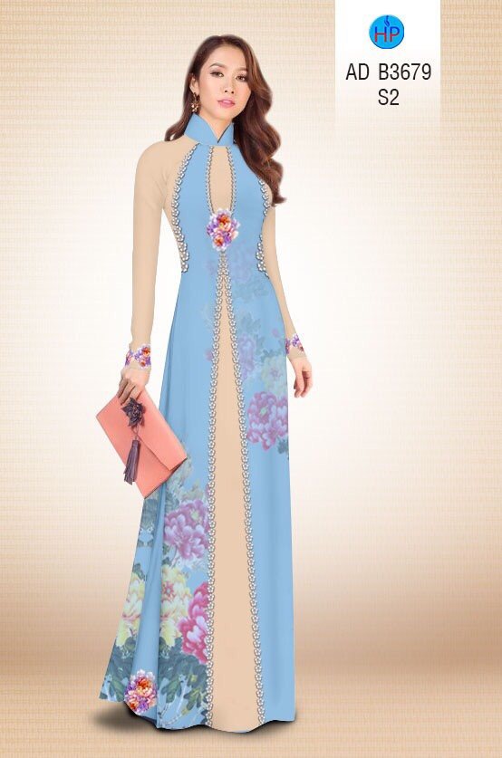 Vải áo dài hoa mẫu đơn AD B3679 - Ảnh 15