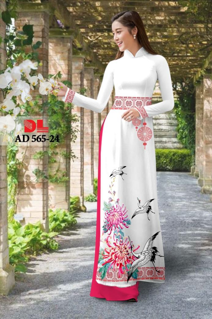 Vải áo dài hoa và hạc DLAD-565