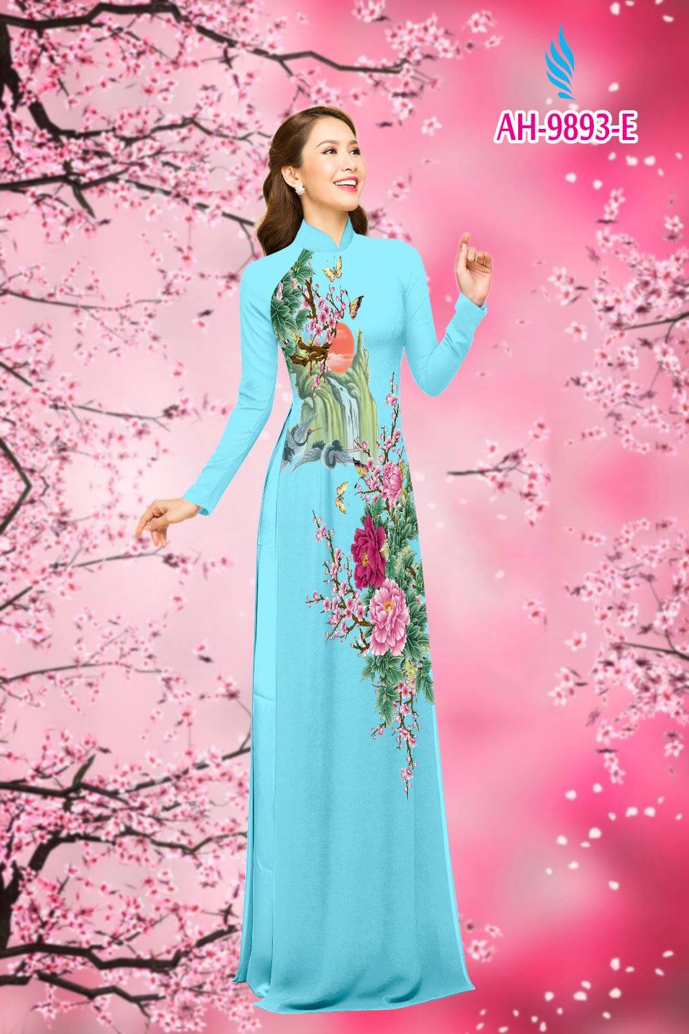 Vải áo dài hoa mẫu đơn AH-9893 - Ảnh 6