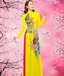 Vải áo dài hoa mẫu đơn AH-9893