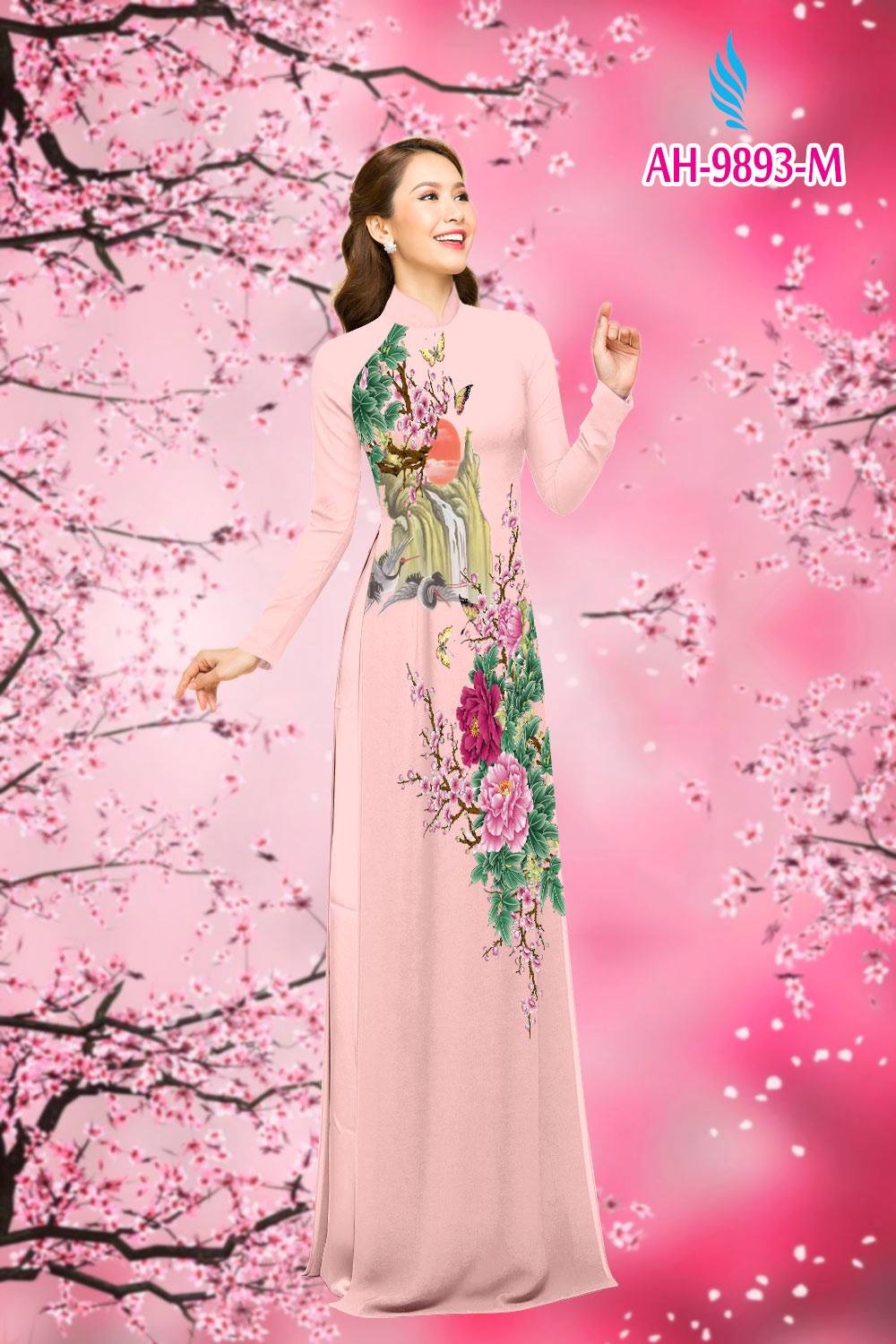 Vải áo dài hoa mẫu đơn AH-9893 - Ảnh 12