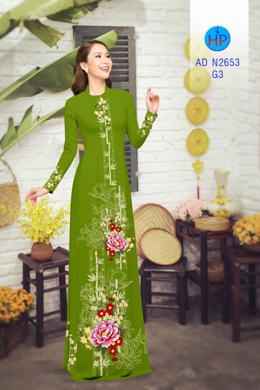 Vải áo dài hoa mẫu đơn AD N2653 - Ảnh 15
