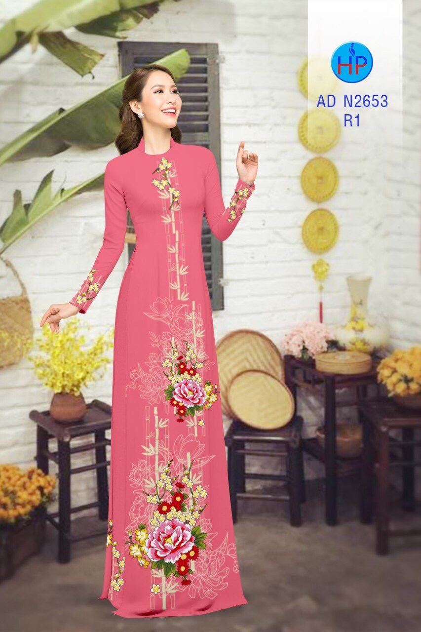 Vải áo dài hoa mẫu đơn AD N2653 - Ảnh 10
