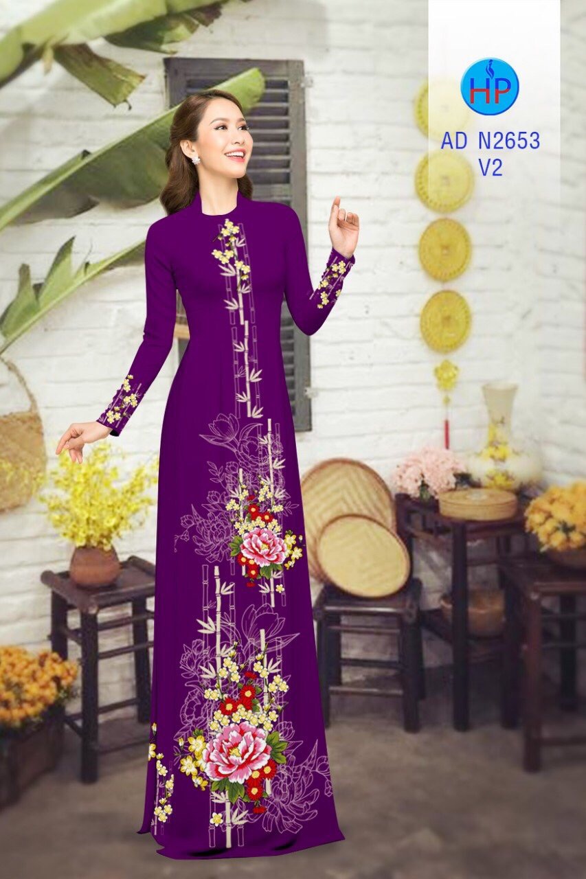 Vải áo dài hoa mẫu đơn AD N2653 - Ảnh 8