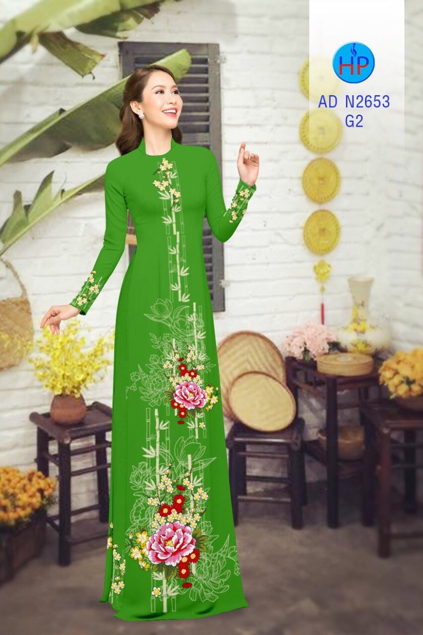Vải áo dài hoa mẫu đơn AD N2653 - Ảnh 11