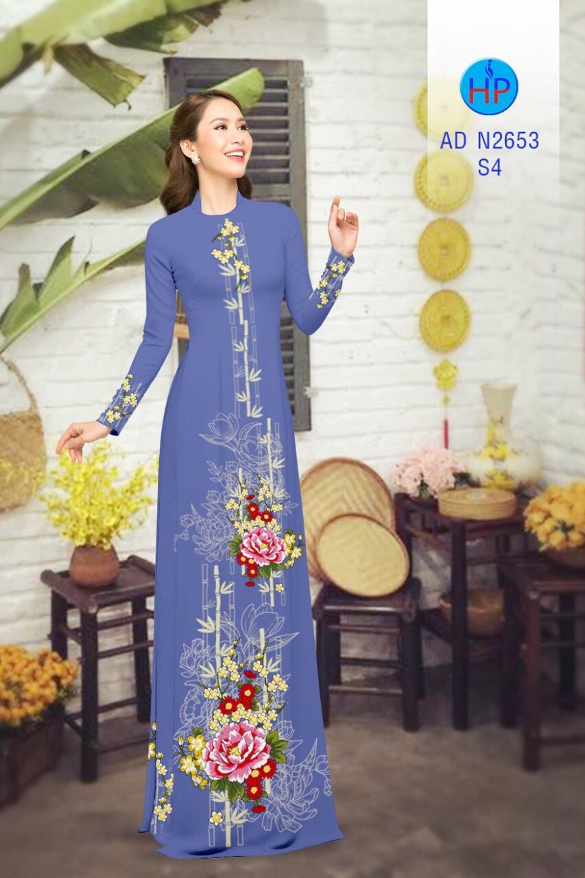Vải áo dài hoa mẫu đơn AD N2653 - Ảnh 5
