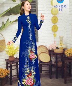 Vải áo dài hoa mẫu đơn AD N2653