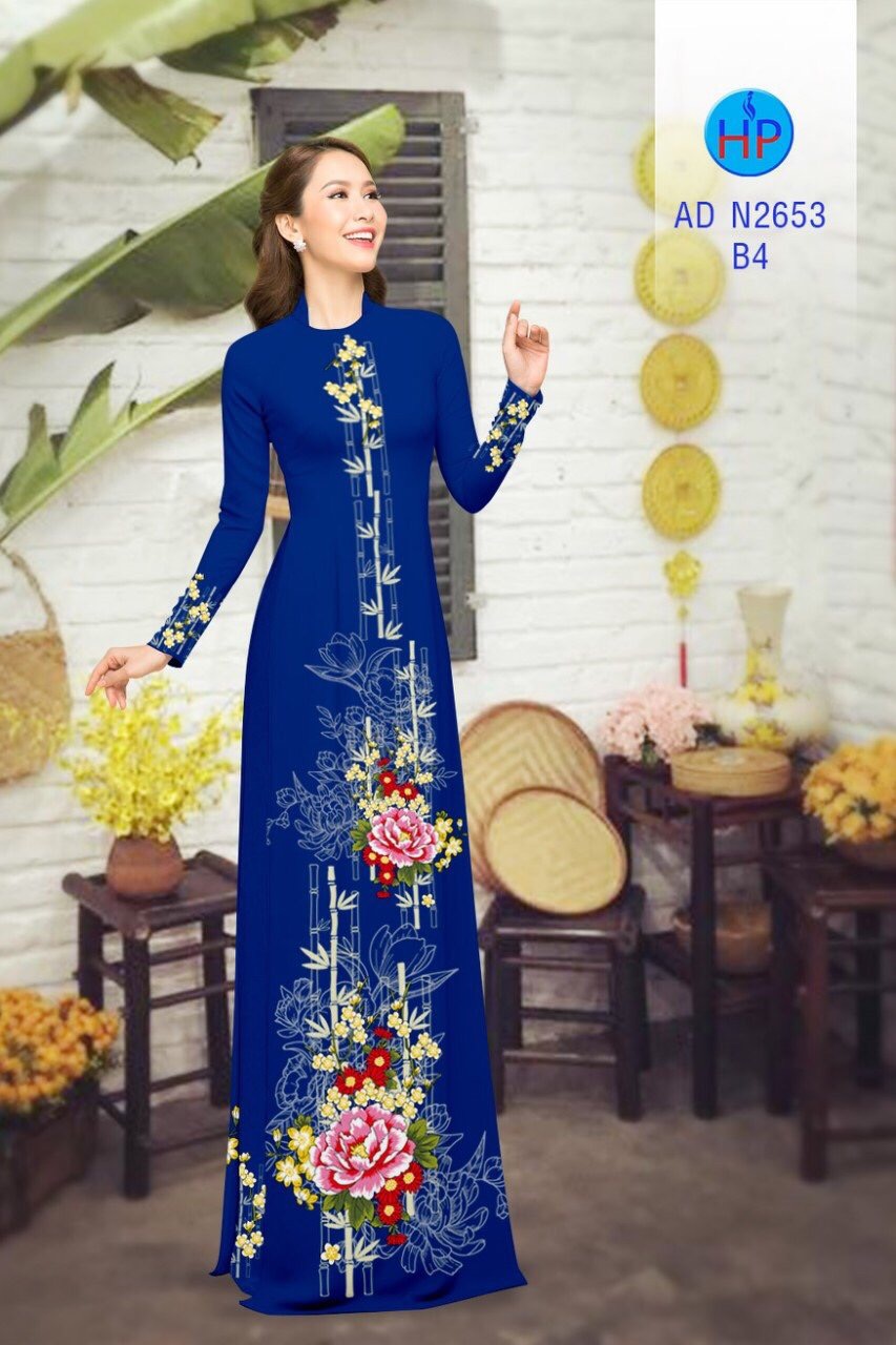 Vải áo dài hoa mẫu đơn AD N2653