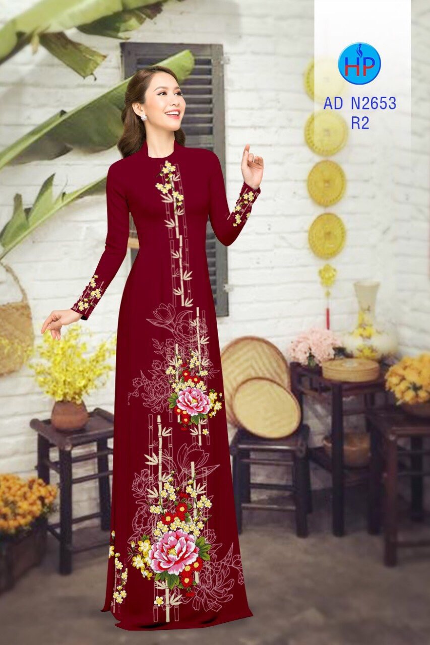Vải áo dài hoa mẫu đơn AD N2653 - Ảnh 4