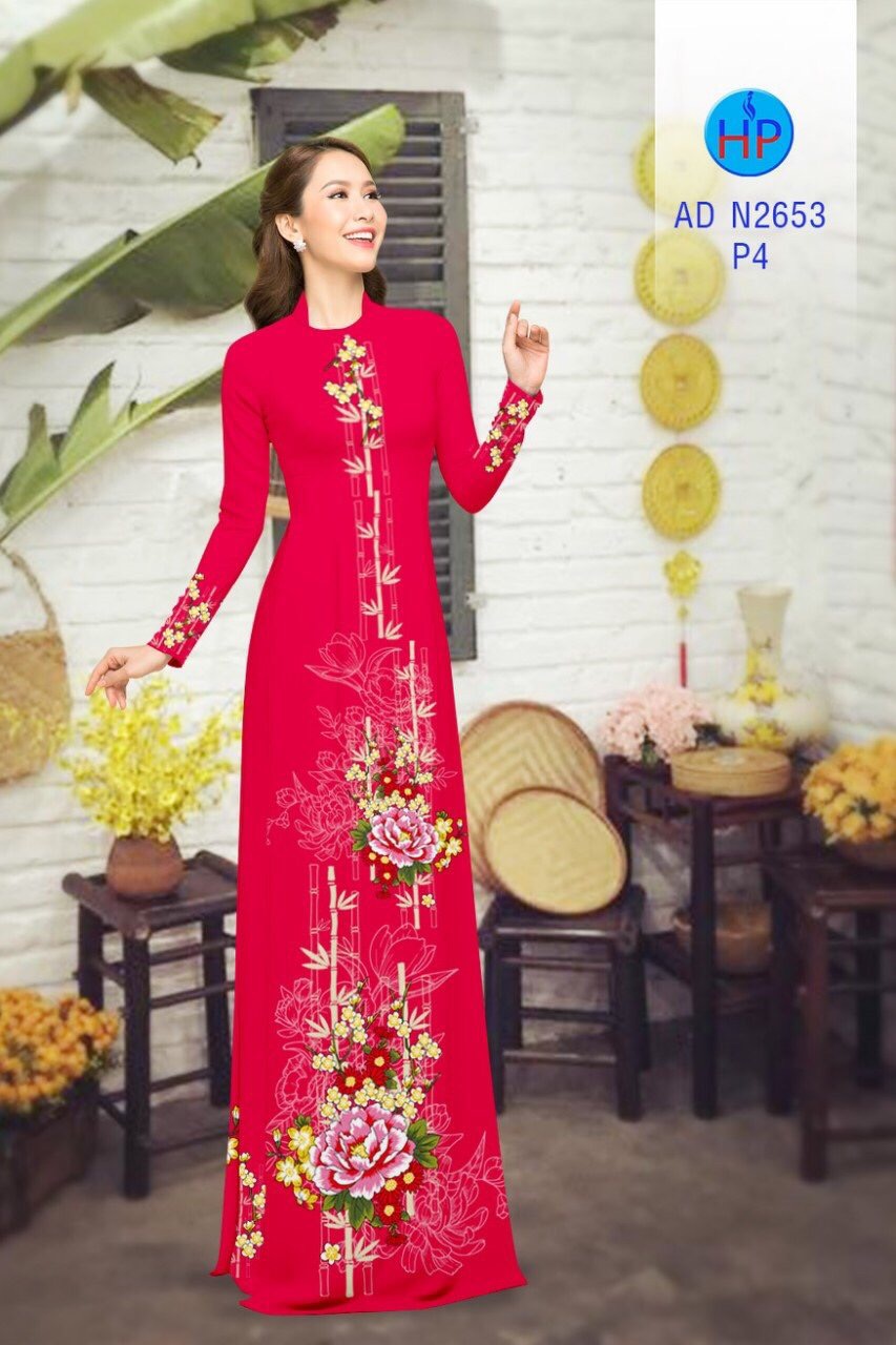Vải áo dài hoa mẫu đơn AD N2653 - Ảnh 12