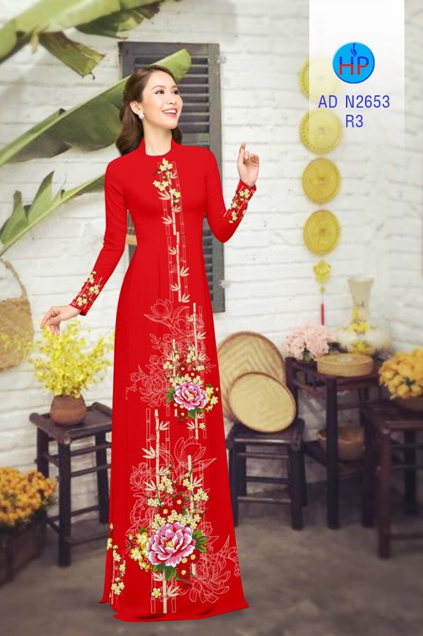 Vải áo dài hoa mẫu đơn AD N2653 - Ảnh 6
