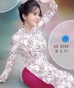 Vải áo dài hoa đào AD 9268