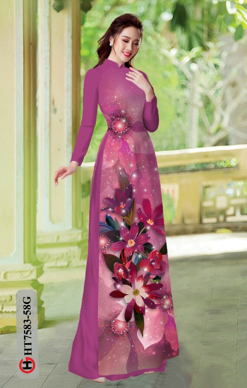 Vải áo dài hoa 3d HT7583 - Ảnh 4