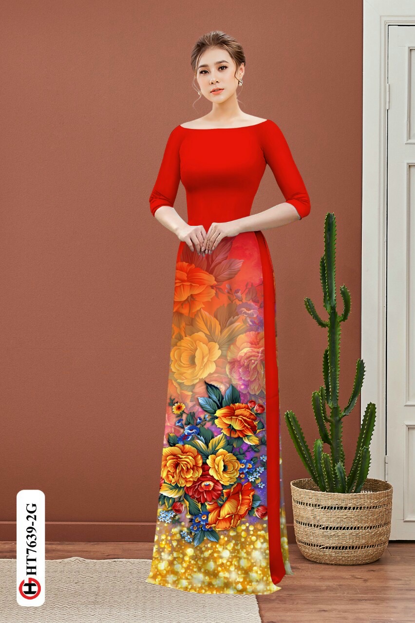 Vải áo dài hoa 3d HT7639 - Ảnh 2