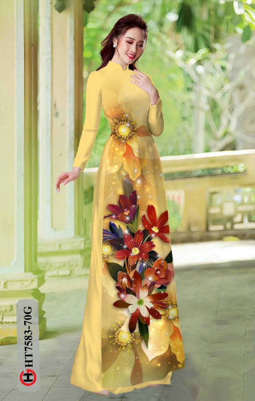 Vải áo dài hoa 3d HT7583 - Ảnh 2